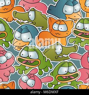 Vintage vector seamless pattern with cartoon animals Stock Vector