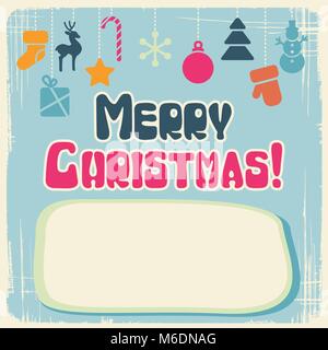 Vector Christmas background with retro cute icons Stock Vector