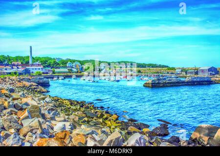 View of the old abandoned paint factory in the cove, Stock Photo