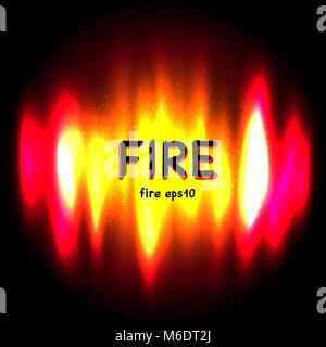 Fire blurred radiance with text message on dark black background. Burn flame bright backdrop Stock Vector