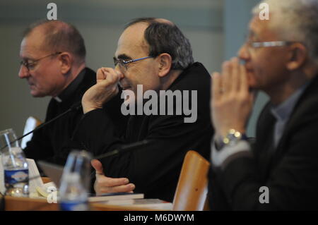 Military archbishop Luc Ravel meets Lyons Archbishop Philippe Barbarin, Lyon, France Stock Photo