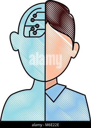 half man half robot character Stock Vector