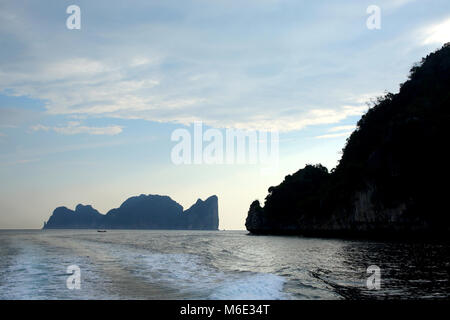 View of the island of Koh Phi Phi Leh from Don, at sunset, Krabi province, Thailand. Stock Photo