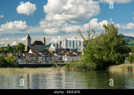 Old castle and church in Rapperswil, Switzerland Stock Photo
