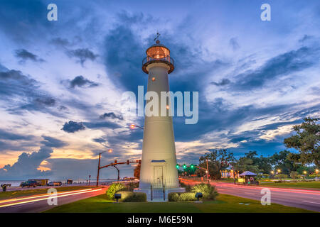 Biloxi, Mississippi, USA Lighthouse at dusk. Stock Photo