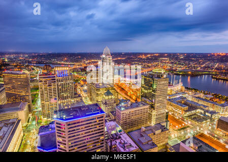 Cincinnati, Ohio, USA skyline from above at dusk. Stock Photo