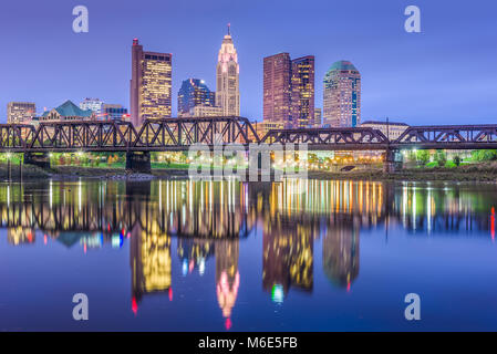 Columbus, Ohio, USA downtown skyline on the river at night. Stock Photo