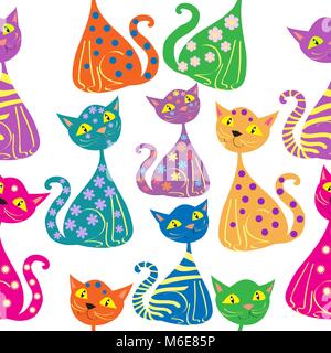 Vector seemless pattern multi-colored cats Stock Vector