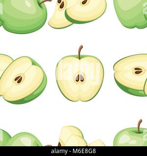 Seamless pattern of apple and slices of apples. Vector illustration for decorative poster, emblem natural product, farmers market. Website page and mobile app design Stock Vector