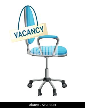 Office chair with vacancy empty seat workplace for employee business hiring and recruitment concept furniture vacant desk armchair icon vector illustration isolated on white background. Stock Vector