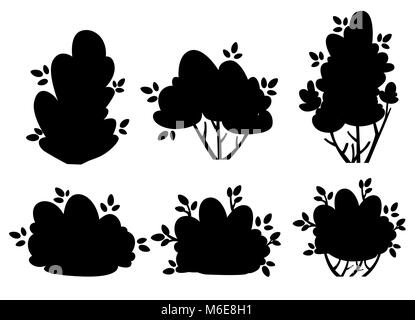 Set of silhouettes bush and garden trees for park cottage and yard vector illustration isolated on white background website page and mobile app design Stock Vector
