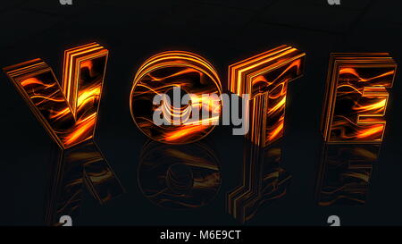 Word Vote written in 3D letters on black background woth reflection, 3D rendering Stock Photo