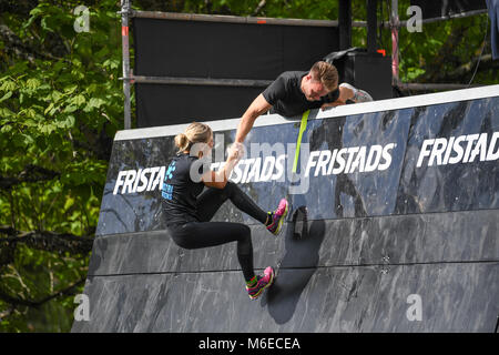 Climbing obstacles at Action run 2017 obstacle race run in the city of Norrköping, Sweden in September 2017 Stock Photo