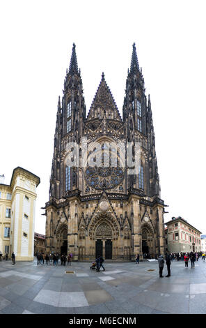 The historic St. Vitus Cathedral in Prague, located within the walls of Prague Castle, Czech Rebublic. Stock Photo
