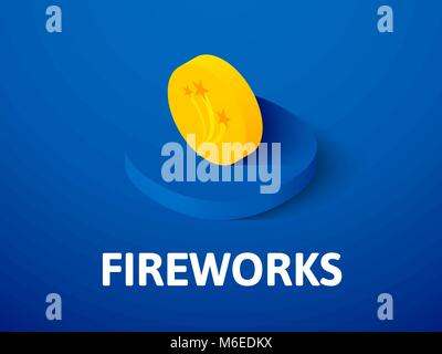 Fireworks isometric icon, isolated on color background Stock Vector