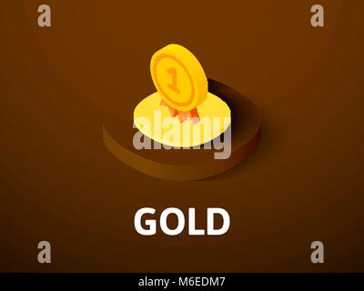 Gold isometric icon, isolated on color background Stock Vector