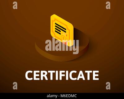 Certificate isometric icon, isolated on color background Stock Vector
