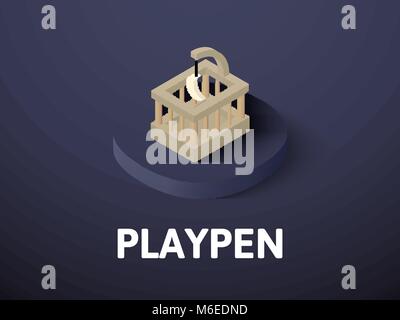 Playpen isometric icon, isolated on color background Stock Vector