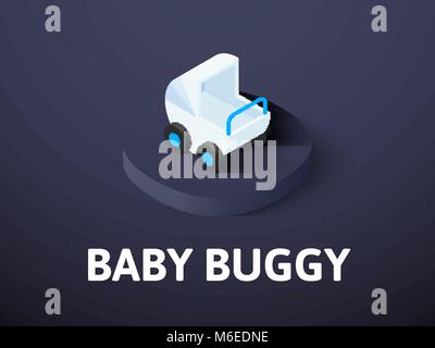 Baby buggy isometric icon, isolated on color background Stock Vector