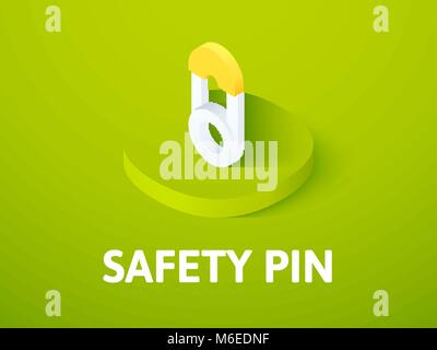 Safety pin isometric icon, isolated on color background Stock Vector