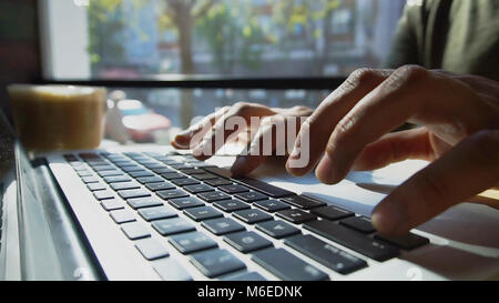 man looking for useful information on Internet  Stock Photo