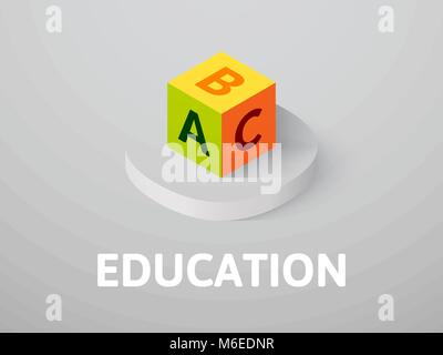 Education isometric icon, isolated on color background Stock Vector