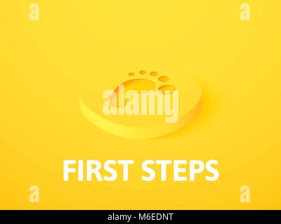 First steps isometric icon, isolated on color background Stock Vector