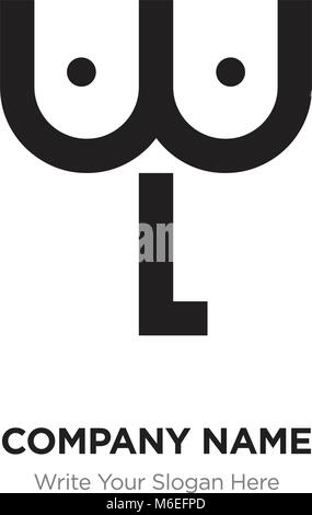 Abstract letter wL logo design template, Black Alphabet initial letters company name concept. Flat thin line segments connected to each other Stock Vector