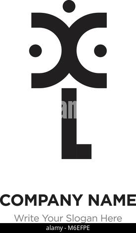 Abstract letter xL logo design template, Black Alphabet initial letters company name concept. Flat thin line segments connected to each other Stock Vector