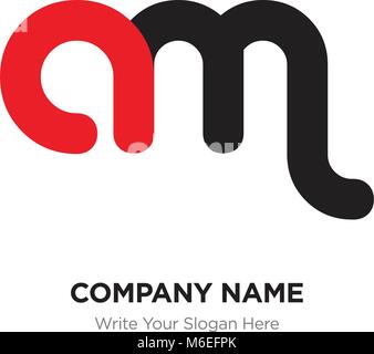 Abstract letter am or ma logo design template, Black Alphabet initial letters company name concept. Flat thin line segments connected to each other Stock Vector