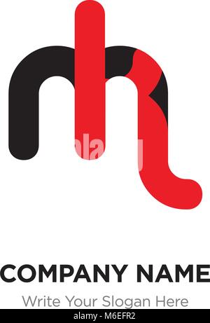 Abstract letter mk or km logo design template, Black Alphabet initial letters company name concept. Flat thin line segments connected to each other Stock Vector