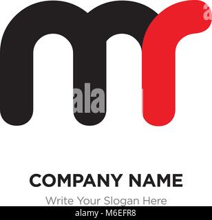 Abstract letter mr or rm logo design template, Black Alphabet initial letters company name concept. Flat thin line segments connected to each other Stock Vector