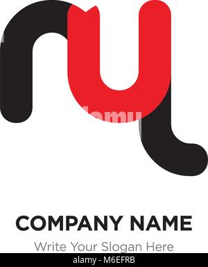 Abstract letter mu or um logo design template, Black Alphabet initial letters company name concept. Flat thin line segments connected to each other Stock Vector