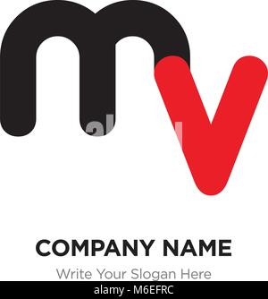 Abstract letter mv or vm logo design template, Black Alphabet initial letters company name concept. Flat thin line segments connected to each other Stock Vector