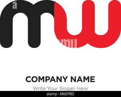 Abstract letter mw or wm logo design template, Black Alphabet initial letters company name concept. Flat thin line segments connected to each other Stock Vector