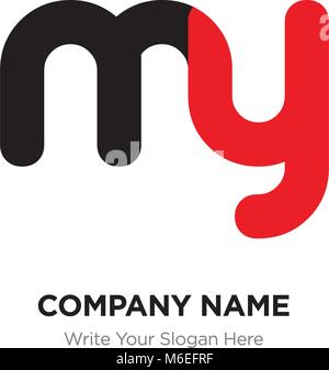 Abstract letter my or ym logo design template, Black Alphabet initial letters company name concept. Flat thin line segments connected to each other Stock Vector