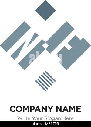 Abstract letter NE or EN logo design template, Black Alphabet initial letters company name concept. Flat thin line segments connected to each other Stock Vector