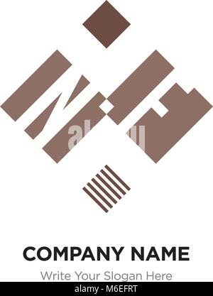Abstract letter NF or FN logo design template, Black Alphabet initial letters company name concept. Flat thin line segments connected to each other Stock Vector