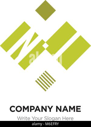 Abstract letter NI or IN logo design template, Black Alphabet initial letters company name concept. Flat thin line segments connected to each other Stock Vector