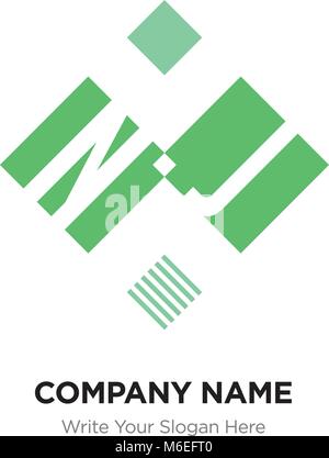 Abstract letter NJ or JN logo design template, Black Alphabet initial letters company name concept. Flat thin line segments connected to each other Stock Vector