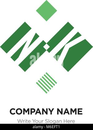 Abstract letter NK or KN logo design template, Black Alphabet initial letters company name concept. Flat thin line segments connected to each other Stock Vector
