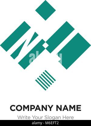 Abstract letter NI or IN logo design template, Black Alphabet initial letters company name concept. Flat thin line segments connected to each other Stock Vector