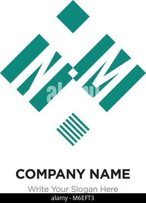 Abstract letter NM or MN logo design template, Black Alphabet initial letters company name concept. Flat thin line segments connected to each other Stock Vector