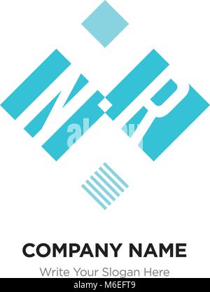 Abstract letter NR or RN logo design template, Black Alphabet initial letters company name concept. Flat thin line segments connected to each other Stock Vector