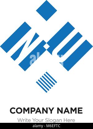 Abstract letter NU or UN logo design template, Black Alphabet initial letters company name concept. Flat thin line segments connected to each other Stock Vector