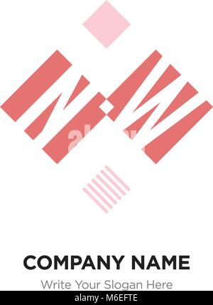 Abstract letter NW or WN logo design template, Black Alphabet initial letters company name concept. Flat thin line segments connected to each other Stock Vector