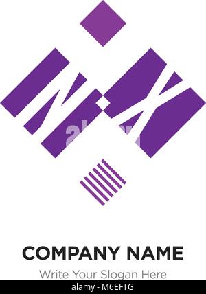 Abstract letter NX or XN logo design template, Black Alphabet initial letters company name concept. Flat thin line segments connected to each other Stock Vector