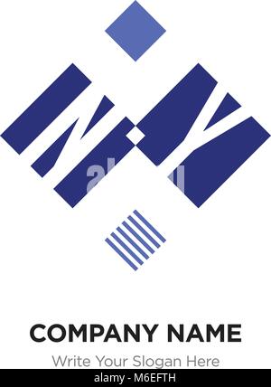Abstract letter NY or YN logo design template, Black Alphabet initial letters company name concept. Flat thin line segments connected to each other Stock Vector