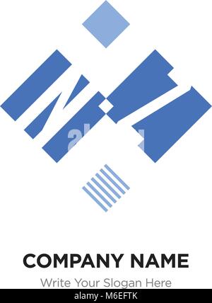 Abstract letter NZ or ZN logo design template, Black Alphabet initial letters company name concept. Flat thin line segments connected to each other Stock Vector