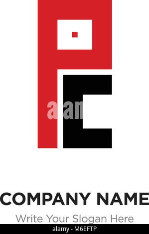 Abstract letter PC or CP logo design template, Black Alphabet initial letters company name concept. Flat thin line segments connected to each other Stock Vector